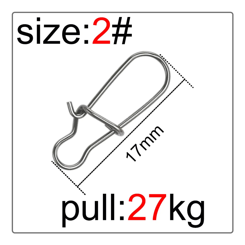 50Pcs Fishing Swivel Connector Hooks Line Clip Lock Carabiners Stainless Steel Fishing Fastener Snaps Tools