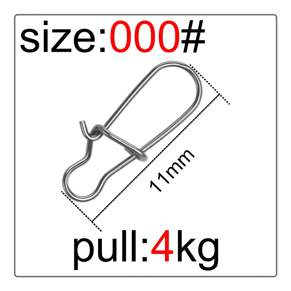 50Pcs Fishing Swivel Connector Hooks Line Clip Lock Carabiners Stainless Steel Fishing Fastener Snaps Tools