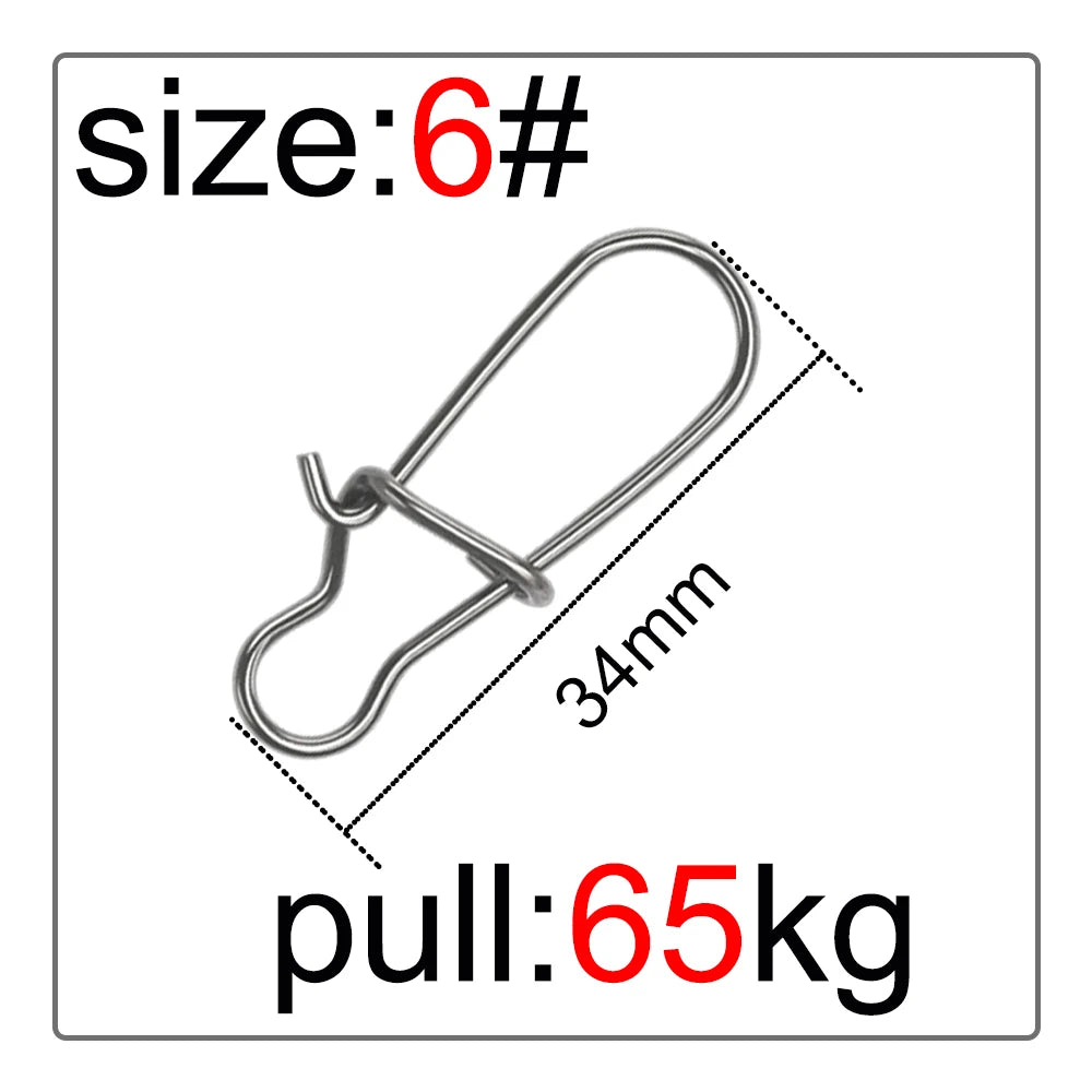 50Pcs Fishing Swivel Connector Hooks Line Clip Lock Carabiners Stainless Steel Fishing Fastener Snaps Tools