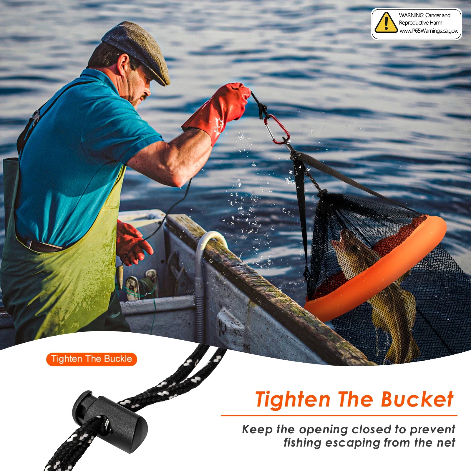 QualyQualy 1pc Fish Shrimp Basket Portable Fishing Bucket Orange Mesh Storage Bag Fishing Net Anti-jump Net Lobster Pocket