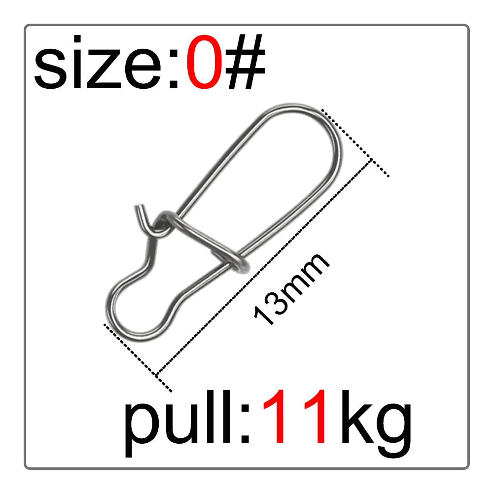50Pcs Fishing Swivel Connector Hooks Line Clip Lock Carabiners Stainless Steel Fishing Fastener Snaps Tools