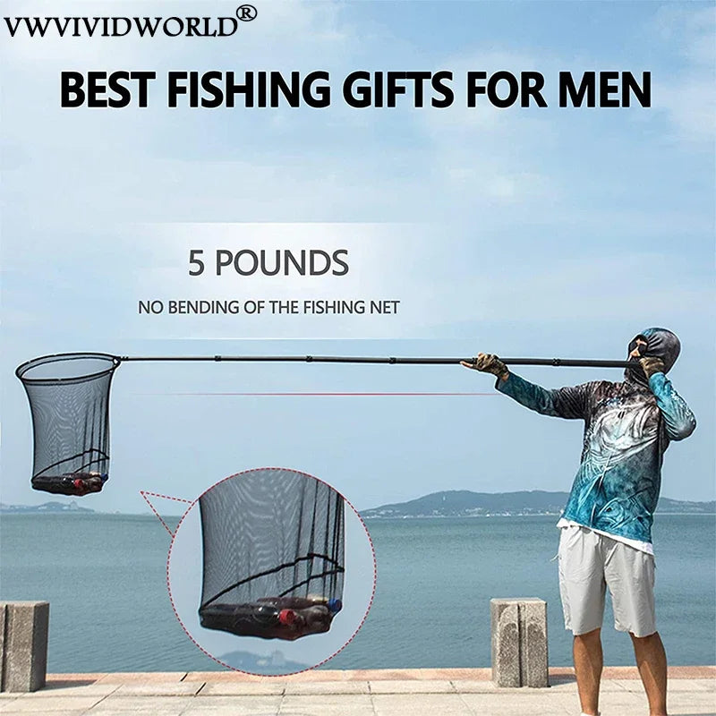 VWVIVIDWORLD Brand,1.8-3.45m,Portable Carbon Fishing Net,Fishing Land,Hand Net,Foldable Collapsible Telescopic Pole,Fishing Rod