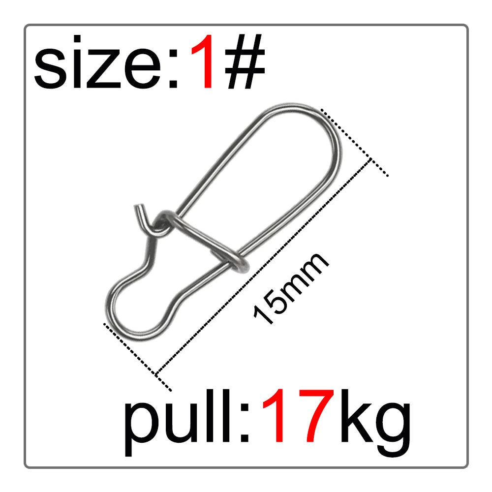 50Pcs Fishing Swivel Connector Hooks Line Clip Lock Carabiners Stainless Steel Fishing Fastener Snaps Tools