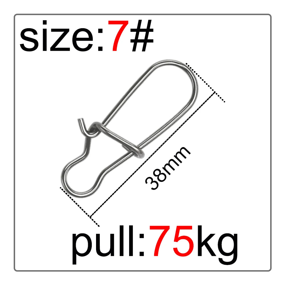 50Pcs Fishing Swivel Connector Hooks Line Clip Lock Carabiners Stainless Steel Fishing Fastener Snaps Tools